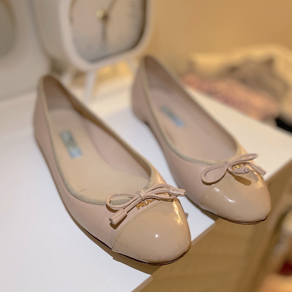 Prada patent leather blush/nude flats
